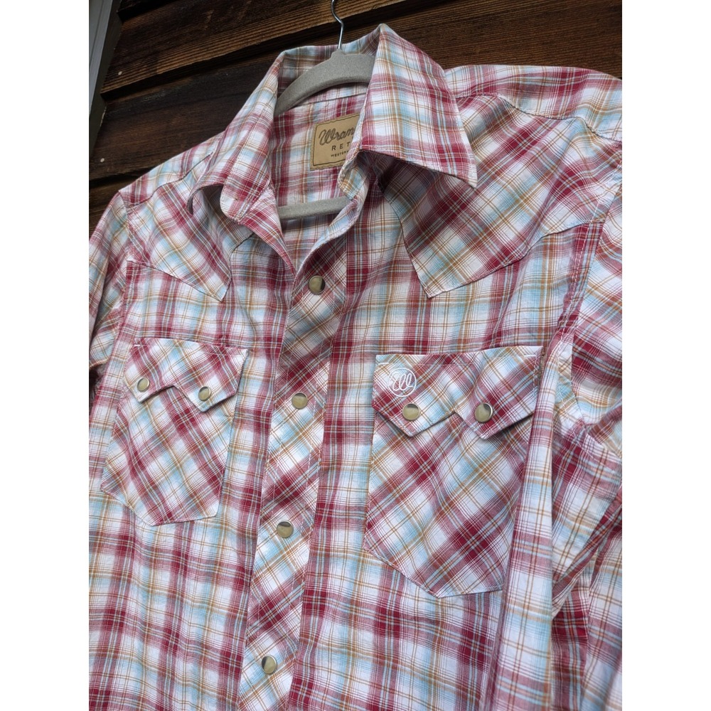 Wrangler Retro Premium Western Cowboy Rockabilly Shirt Pearl Snap Up Medium